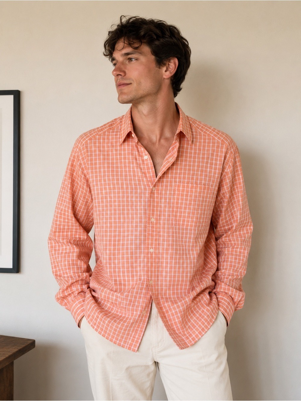 NWOT Tommy Bahama Orange Windowpane Plaid Button Down Shirt L w/ xtra buttons